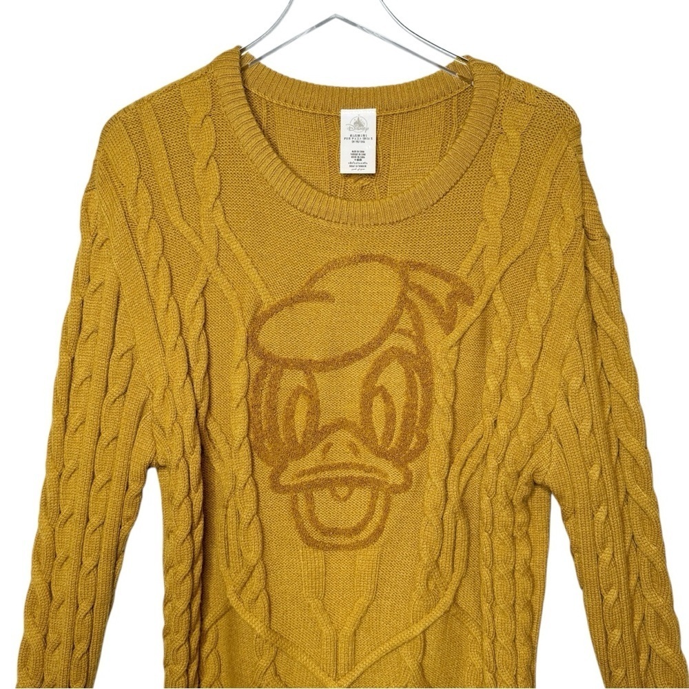 Disney Donald Duck Mustard Women’s Cable Knit Crewneck Women’s Sweater Sz L - Picture 2 of 14